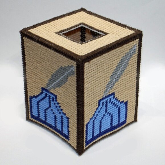 Handmade Other - Vintage Handmade Needlepoint Square Tissue Box Cover Decor Inkwell Desk Browns